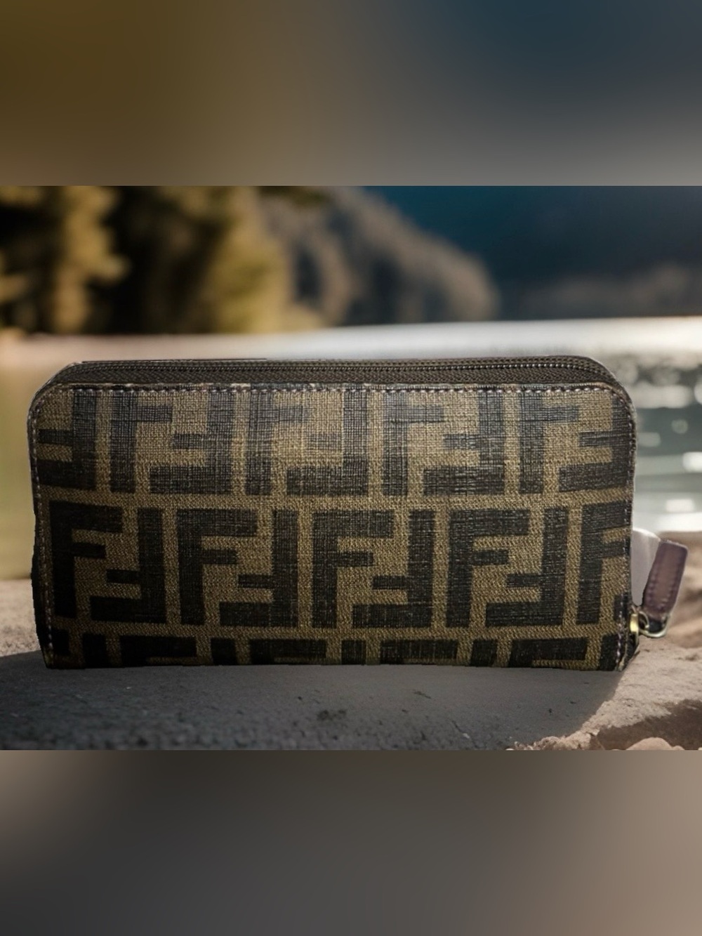 Fendi Zucca Spalmati Zip-Around Wallet Brown and Black with Dusty and COA - Picture 2 of 15